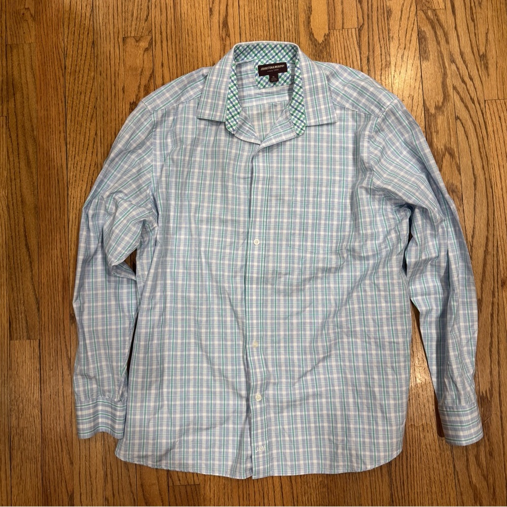 Johnston & Murphy Light Blue Plaid Shirt XL